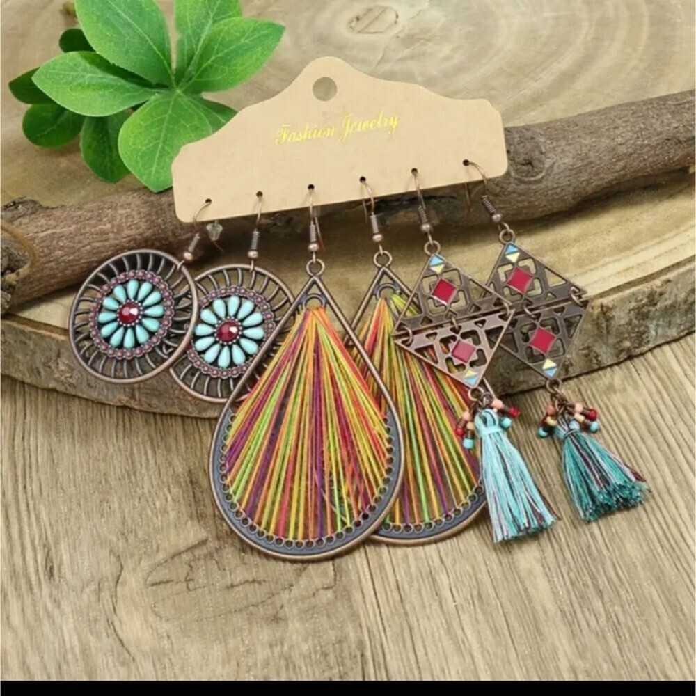 Bronze multicolor tassel Threaded earrings